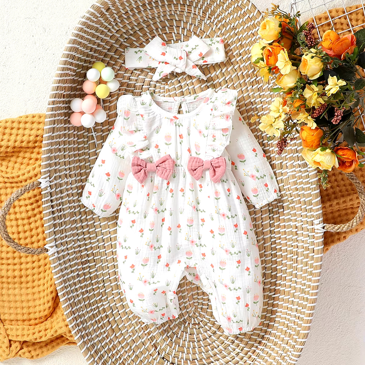 Sweetheart Days – Baby Girl Summer Cotton Jumpsuit with Bowknot & Love Print