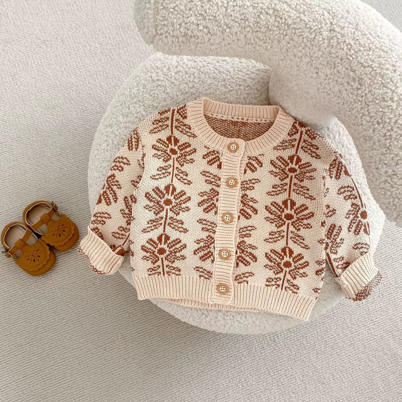 BlossomWarm – Baby Girl Jacquard Knit Coat & Harbin Set