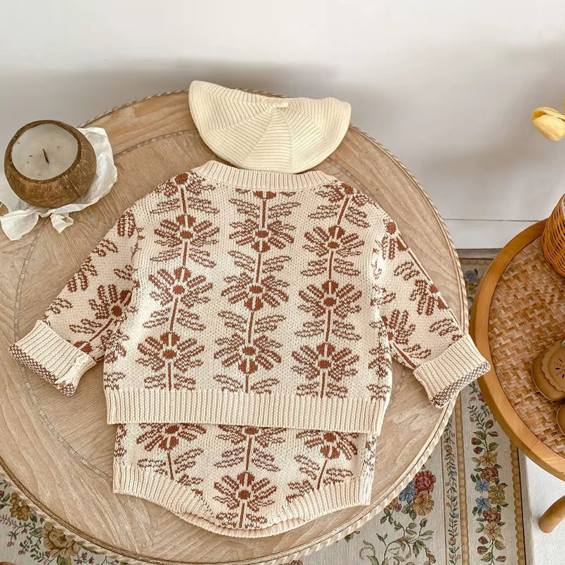 BlossomWarm – Baby Girl Jacquard Knit Coat & Harbin Set