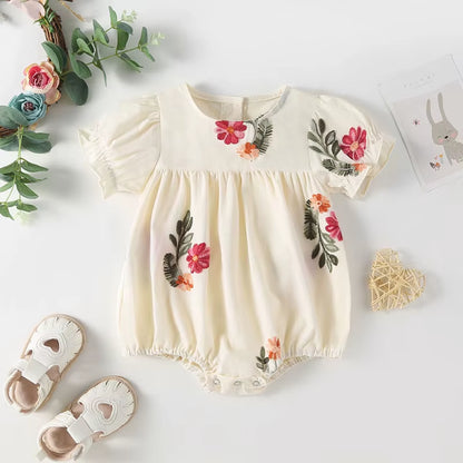 Blossom Breeze – 2-Piece Floral Puff Sleeve Bodysuit & Shorts Set